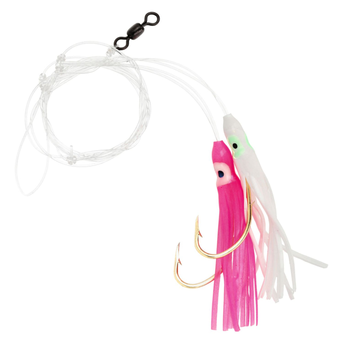 Lazer Sharp Sea Bass Hi-Lo Pink/White Squid Rig 32" - Size 3/0 Gold Baitholder Hooks
