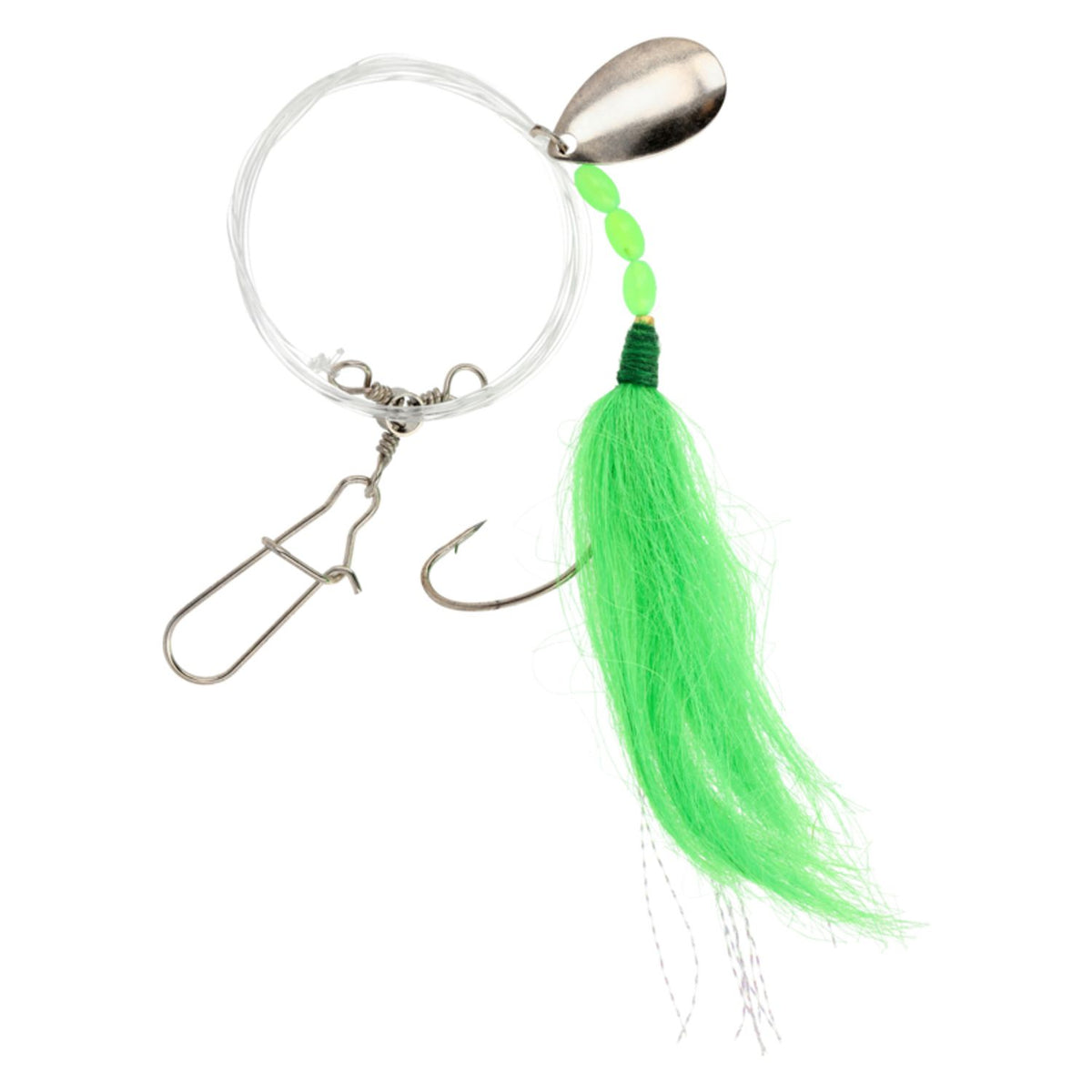 Lazer Sharp Fluke Spinner Green Hair Rig 42" - Size 2/0 Nickel Kahle Hook