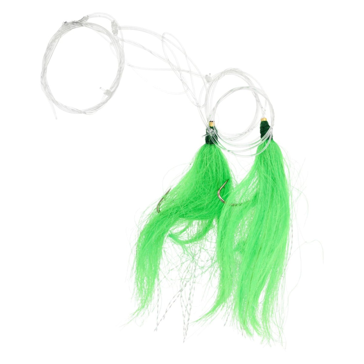 Lazer Sharp Fluke Hi-Lo Double Green Hair Rig 33" - Size 2/0 Nickel Kahle Hooks