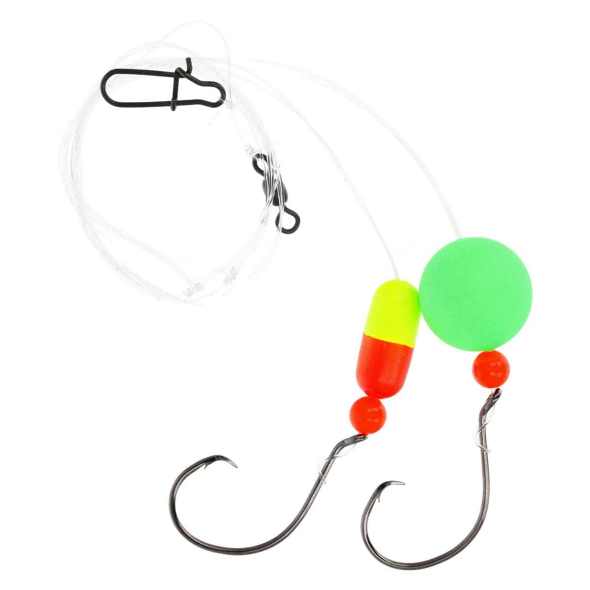Lazer Sharp Pompano Double Hook Rig, Yellow/Orange Pill and Green Round Float, 2/0