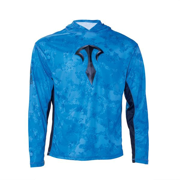 Trokar Performance Long Sleeve Hooded Shirt, Lt Blue/Gray, 3XL